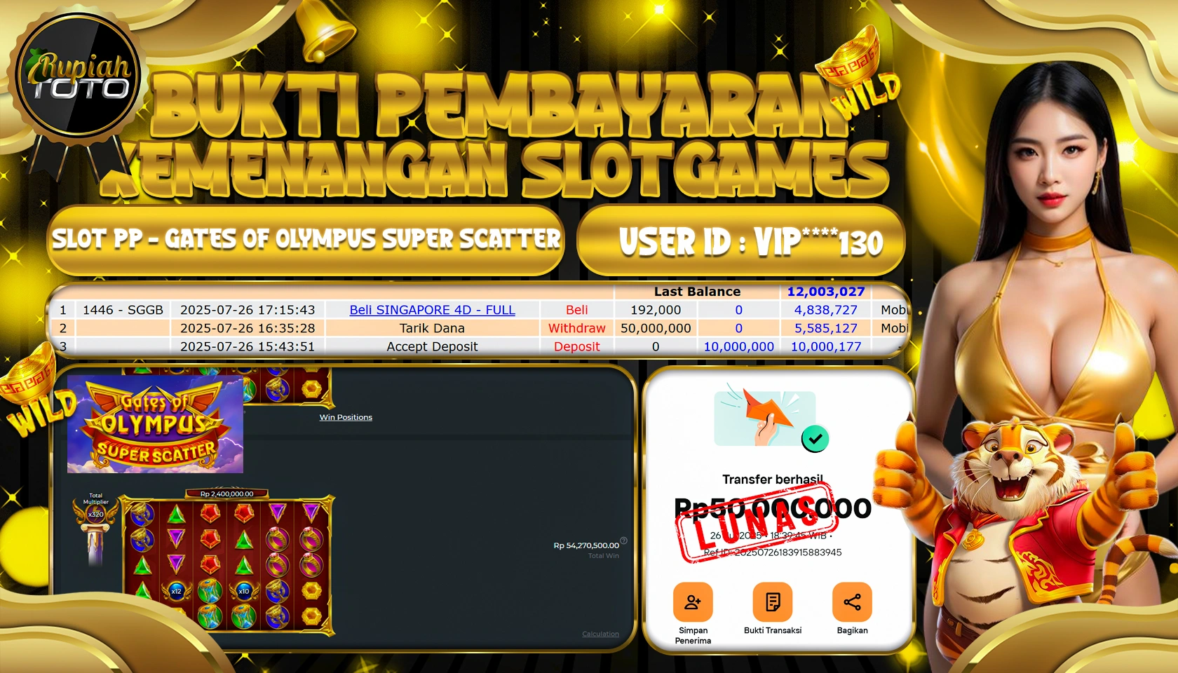 RUPIAHTOTO JACKPOT DI SLOT PP - GATES OF OLYMPUS SUPER SCATTER RP 50.000.000 JUTA RUPIAH LUNAS