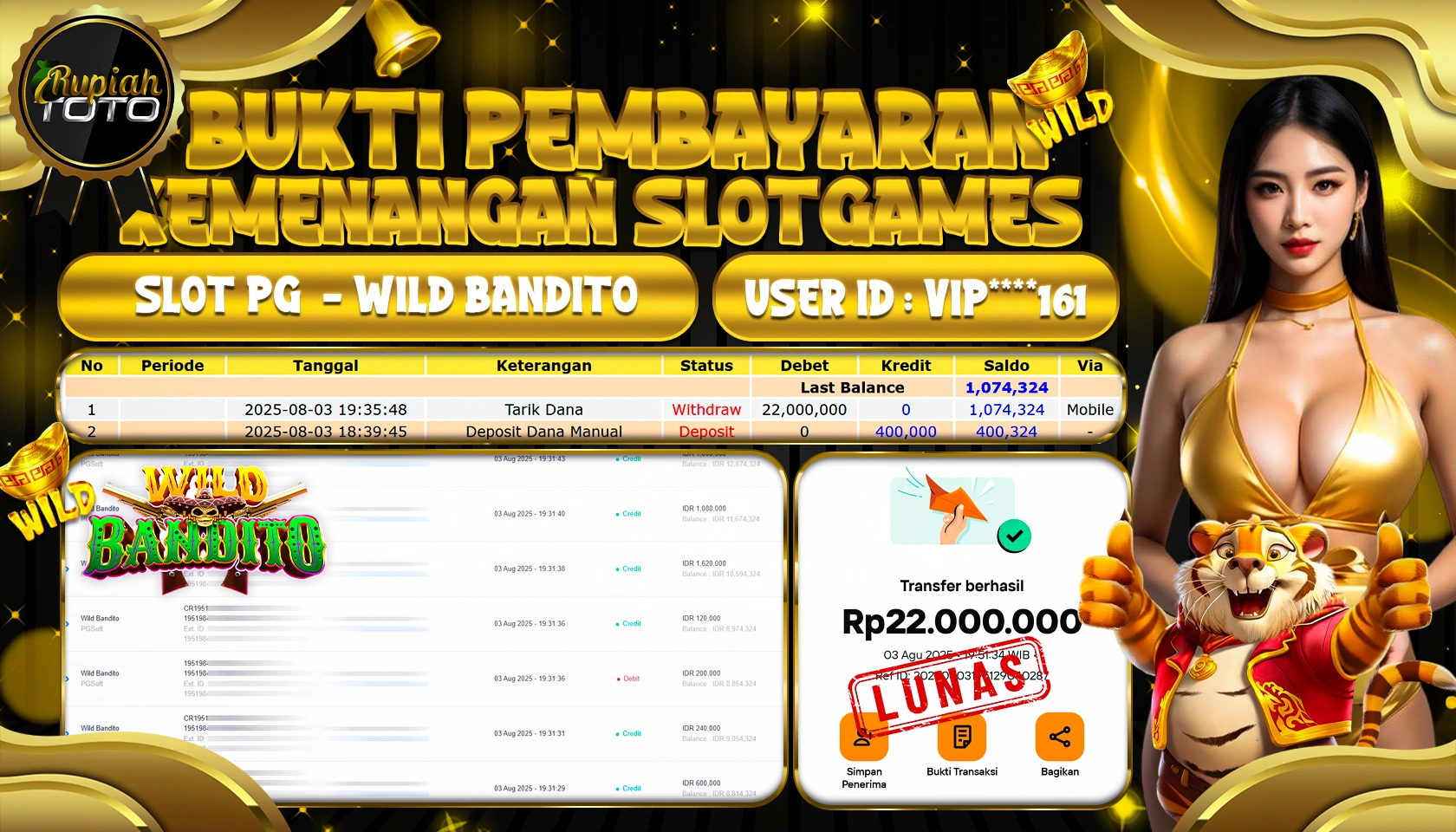 RUPIAHTOTO JACKPOT DI SLOT PG - WILD BANDITO RP 22.000.000 JUTA RUPIAH LUNAS