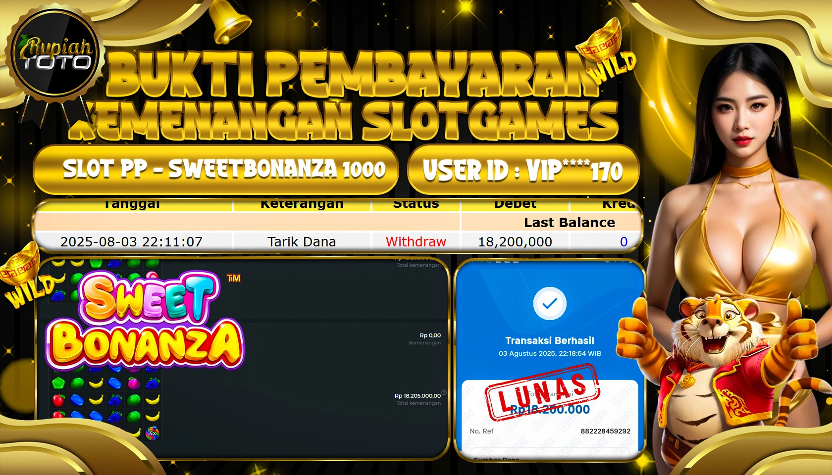 RUPIAHTOTO JACKPOT DI SLOT PP - SWEET BONANZA RP 18.200.000 JUTA RUPIAH LUNAS