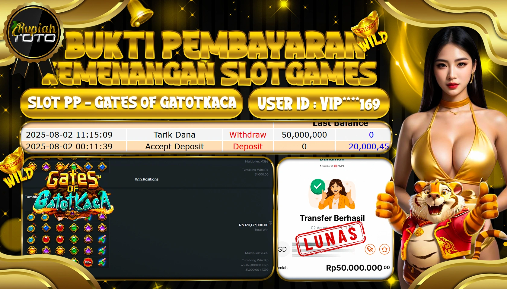 RUPIAHTOTO JACKPOT DI SLOT PP - GATES OF GATOTKACA RP 50.000.000 JUTA RUPIAH LUNAS