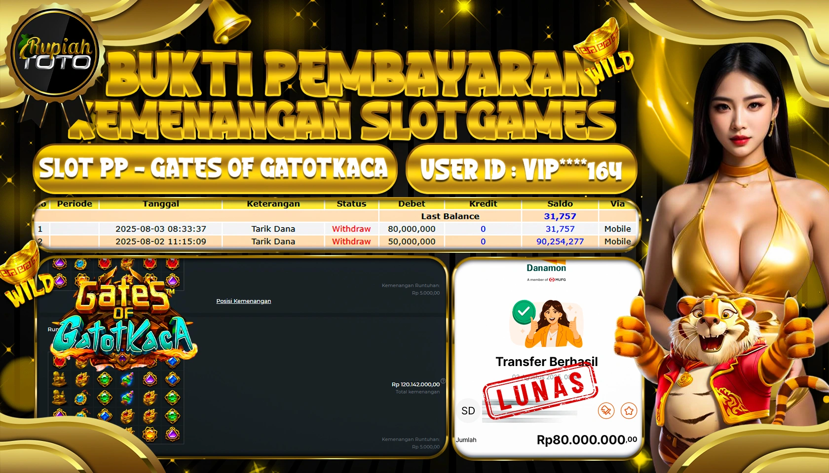 RUPIAHTOTO JACKPOT DI SLOT PP - GATES OF GATOTKACA RP 80.000.000 JUTA RUPIAH LUNAS