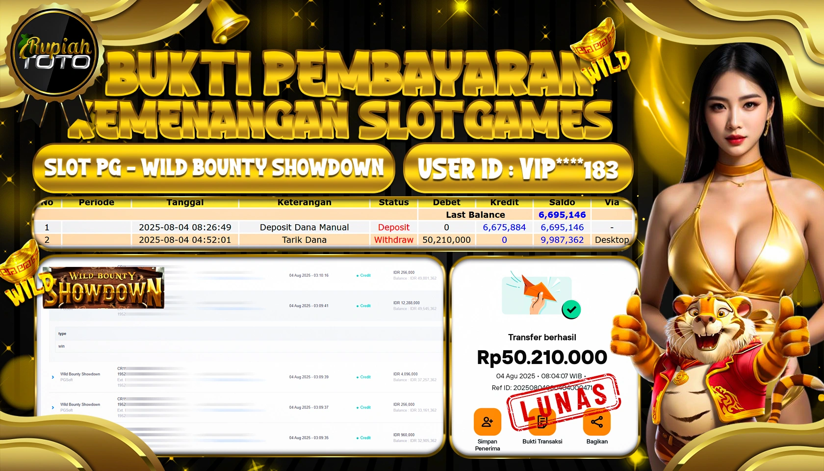 RUPIAHTOTO JACKPOT DI SLOT PG - WILD BOUNTY SHOWDOWN RP 50.210.000 JUTA RUPIAH LUNAS
