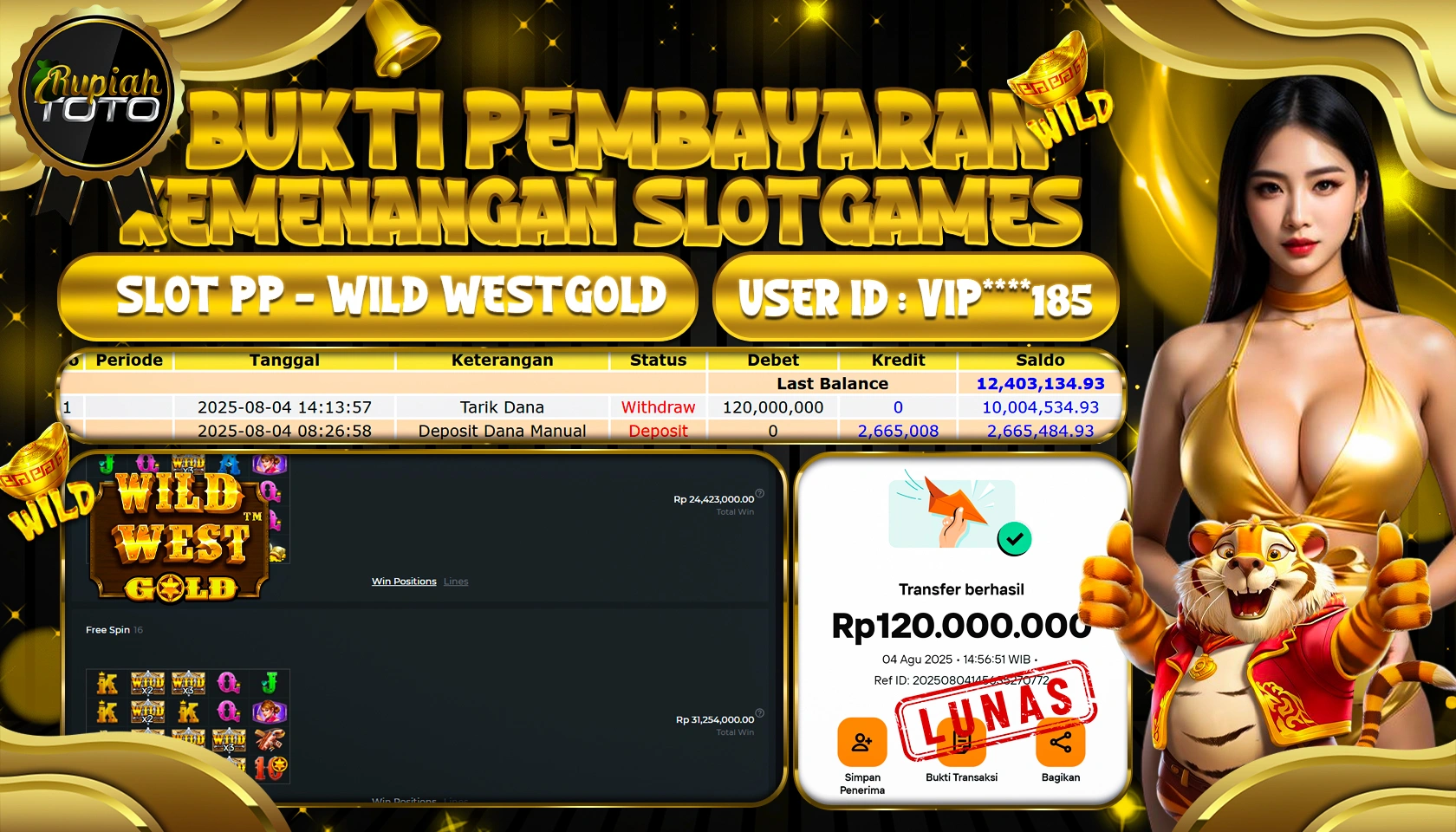 RUPIAHTOTO JACKPOT DI SLOT PP - WILD WESTGOLD RP 120.000.000 JUTA RUPIAH LUNAS