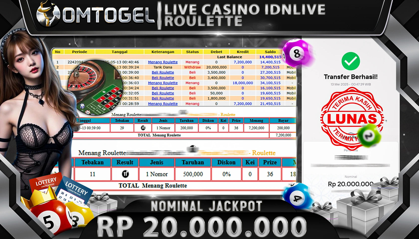 OMTOGEL JACKPOT LIVEGAME CASINO Rp 20,000,000,- LUNAS