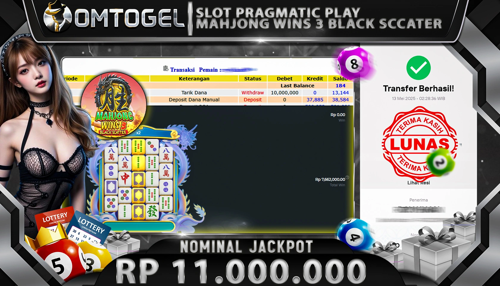 OMTOGEL JACKPOT PRAGMATIC PLAY RP 11.000.000,- LUNAS