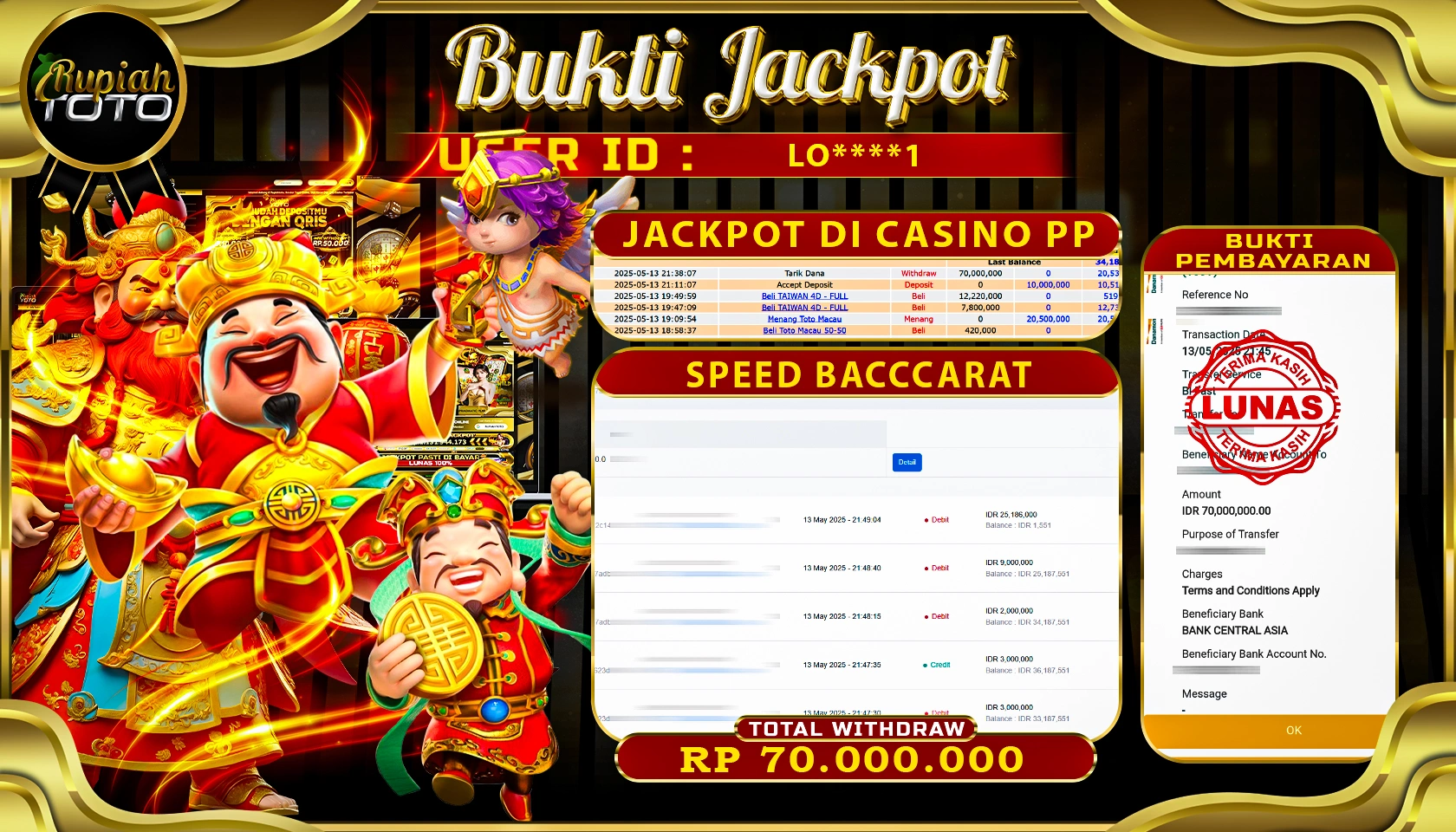 RUPIAHTOTO JACKPOT DI CASINO PRAGMATICPLAY GAME SPEED BACCARAT RP 70.000.000 JUTA RUPIAH LUNAS