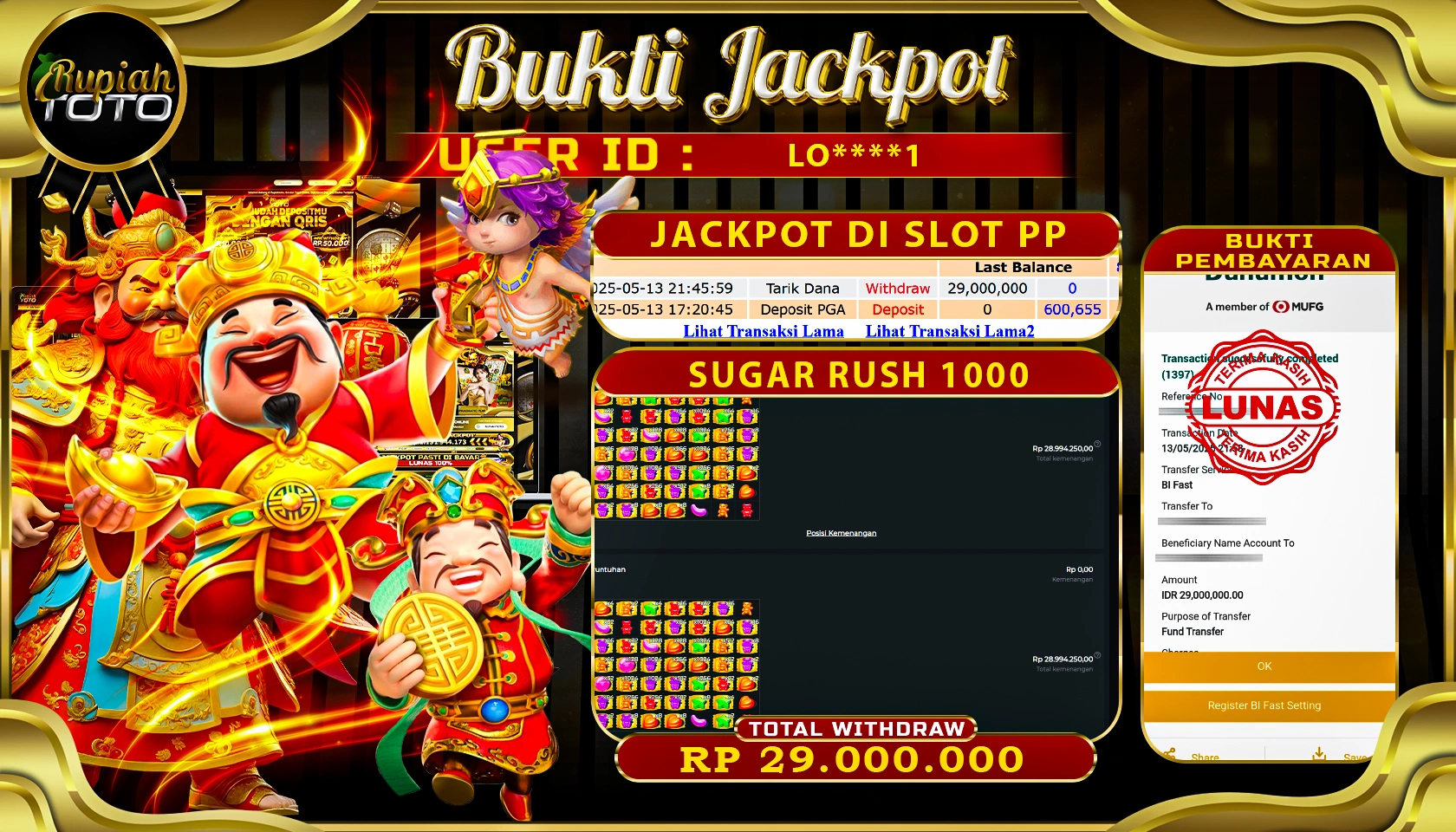 RUPIAHTOTO JACKPOT DI SLOT PRAGMATICPLAY GAME SUGAR RUSH 1000 RP 29.000.000 JUTA RUPIAH LUNAS