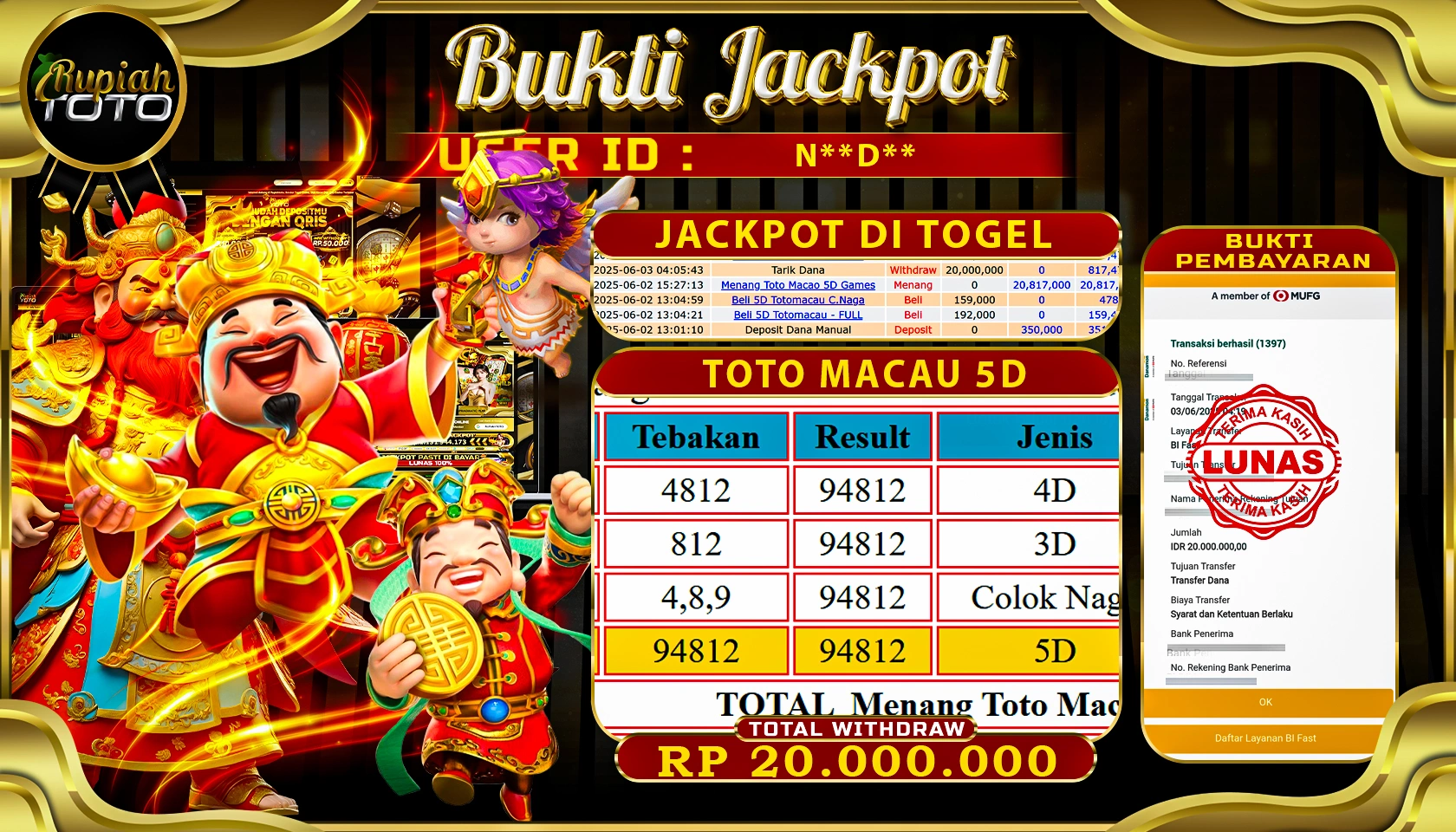RUPIAHTOTO JACKPOT DI TOGEL PASARAN TOTOMACAU 5D RP 00.000.000 JUTA RUPIAH LUNAS