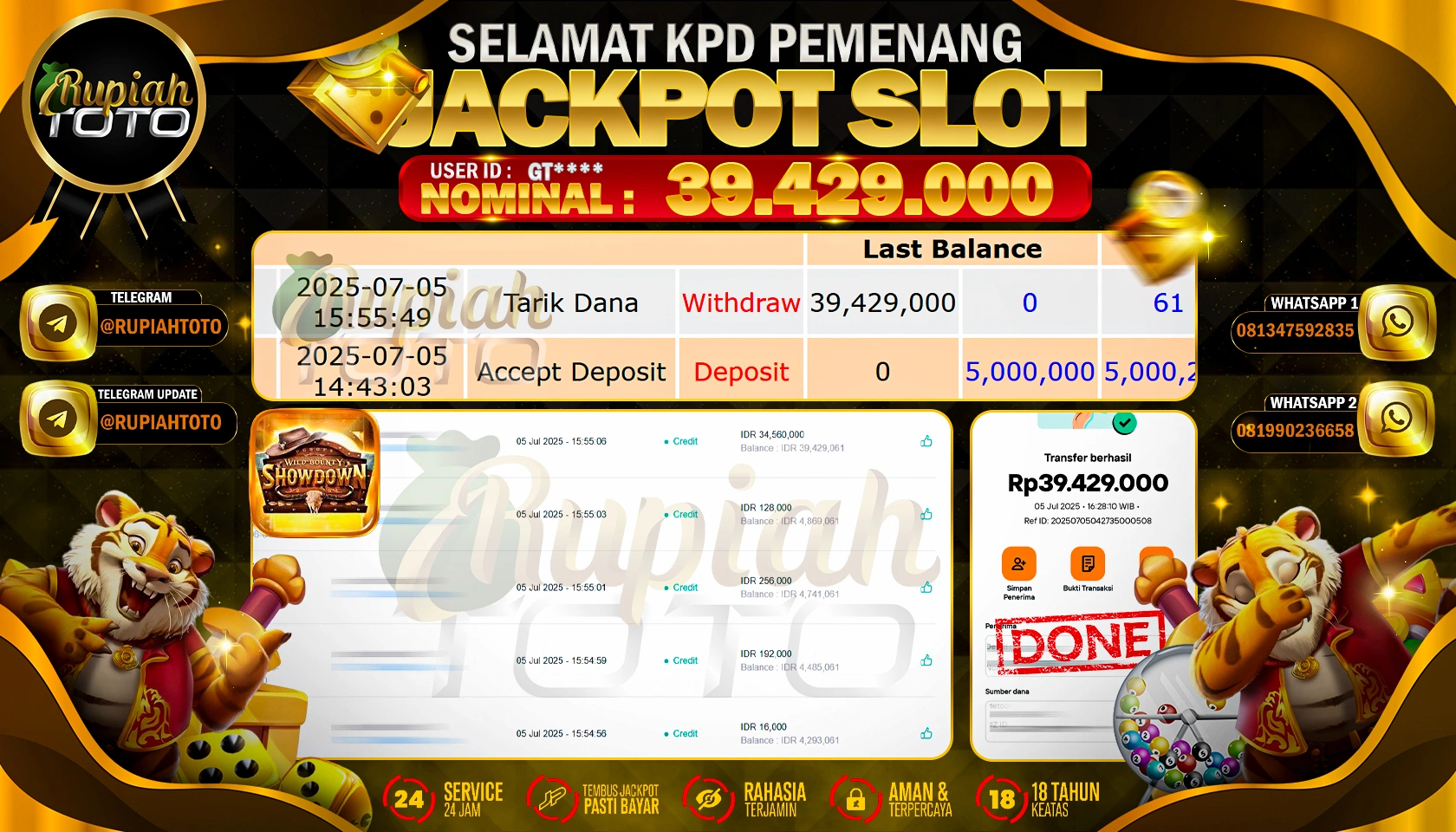 RUPIAHTOTO JACKPOT SLOT DI PG SOFT WILD BOUNTY SHOWDOWN RP 39.429.00 JUTA RUPIAH LUNAS