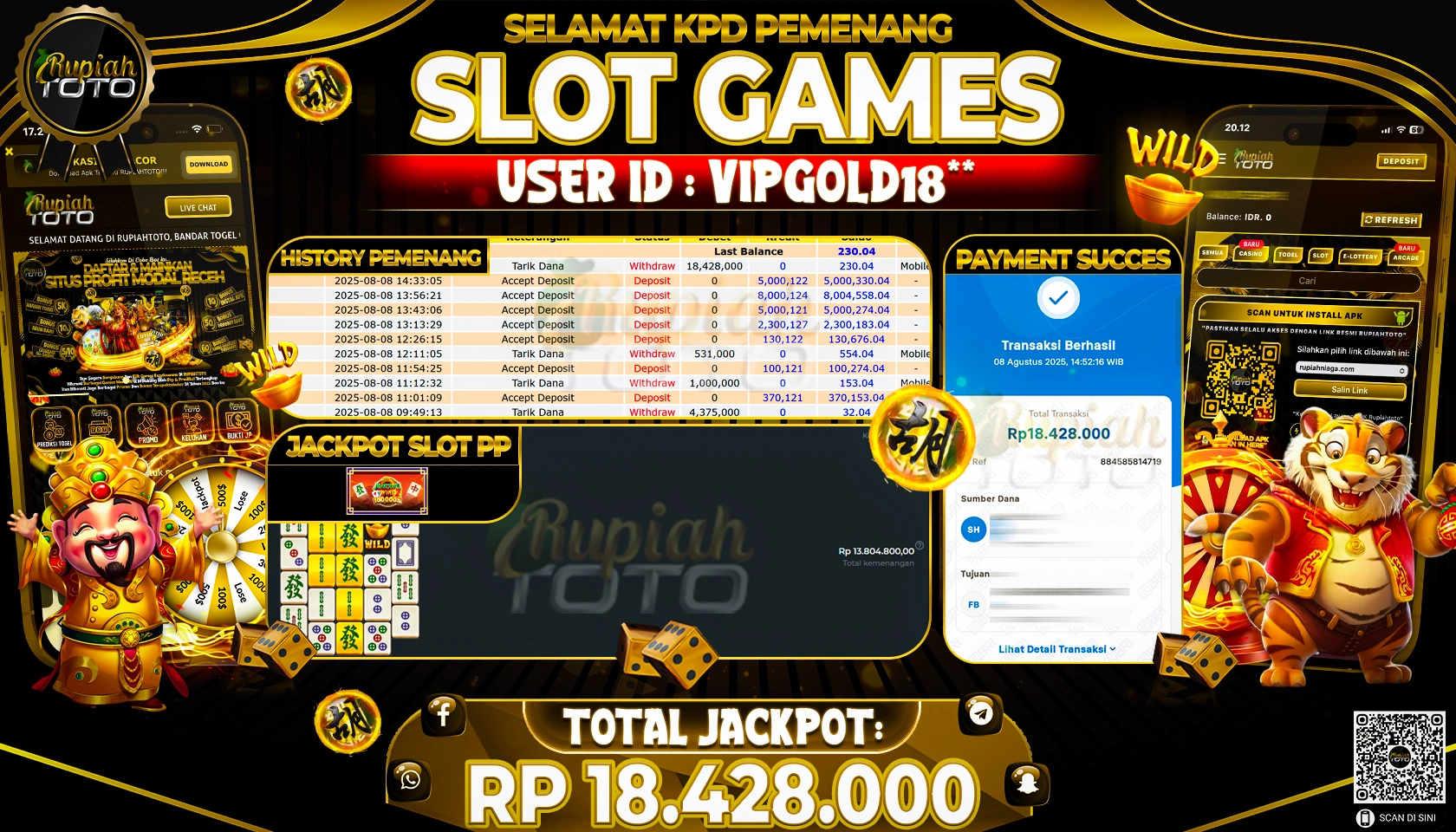 RUPIAHTOTO JACKPOT DI  SLOT PP - MAHJONG WINS 2 RP 18.428.000 JUTA RUPIAH LUNAS