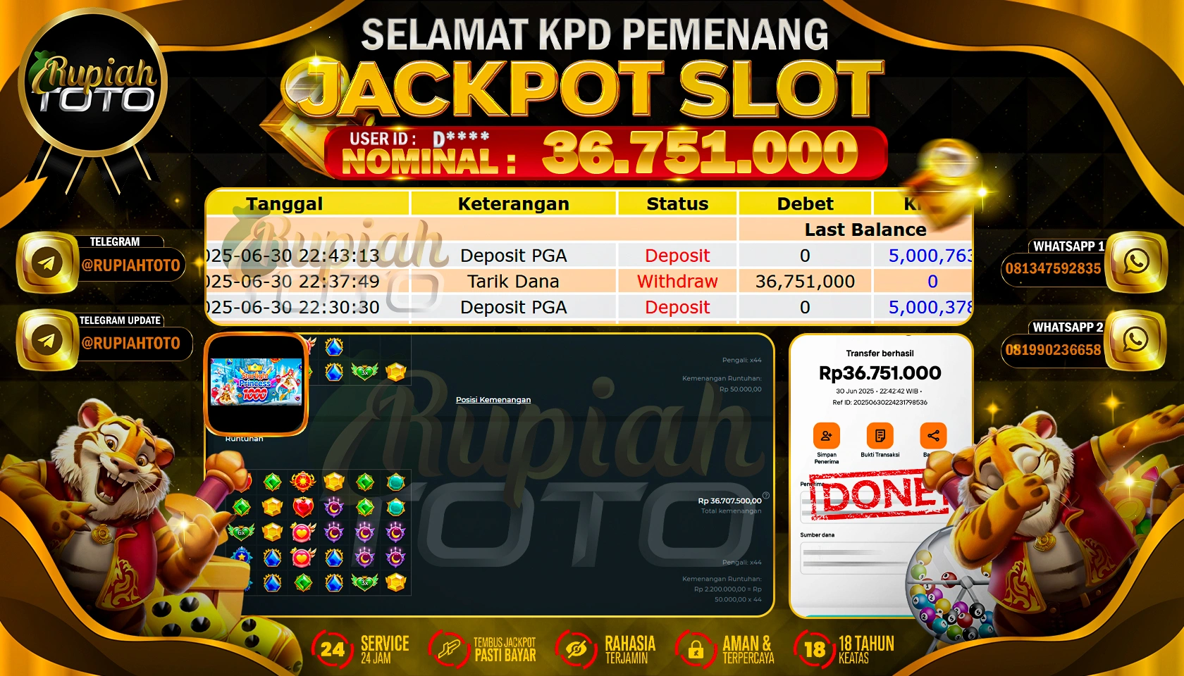 RUPIAHTOTO JACKPOT SLOT DI PRAGMATIC PLAY GAMES STARLIGHT PRINCESS 1000 RP 36.751.000 JUTA RUPIAH LUNAS